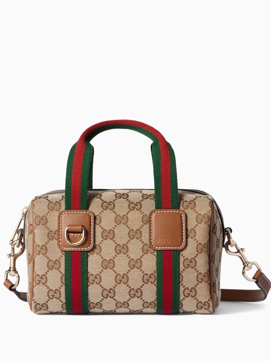 Gucci Handbags - Gucci Beige GG Canvas Mini Bag with Green-Red Web and Tan Leather